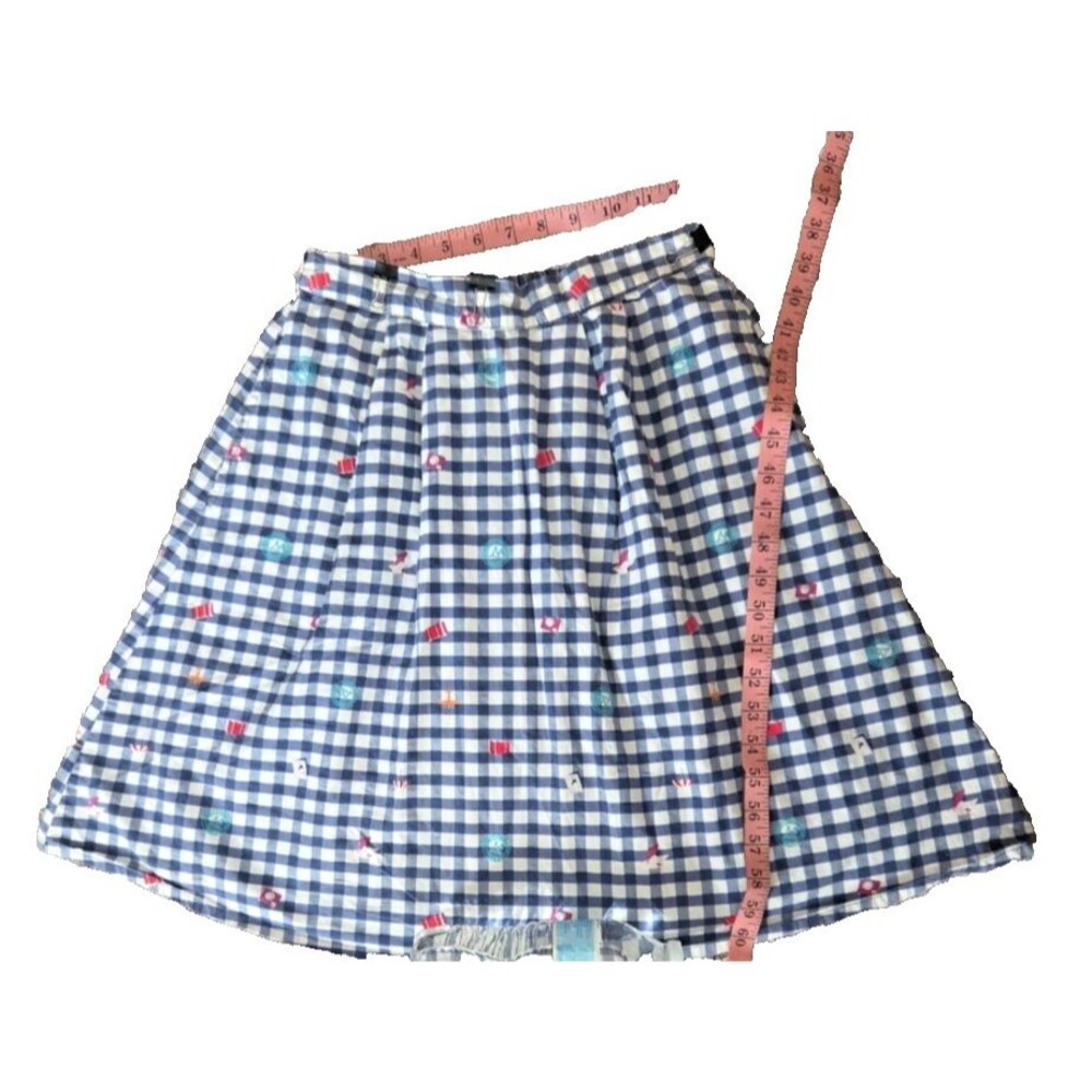 Vtg Yumi Kim Skirt Mod Cloth Blue Gingham Travel Print Womans Size 8 Fully Lined